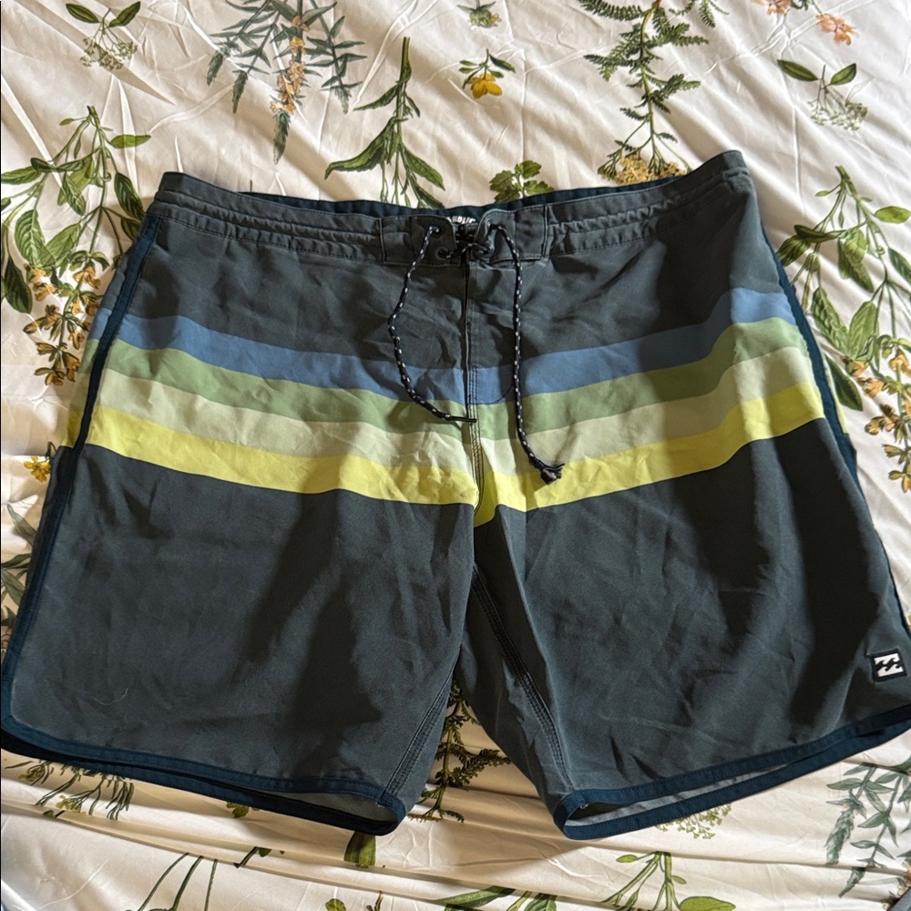 Billabong Men's Striped Blue and Green Board Shorts